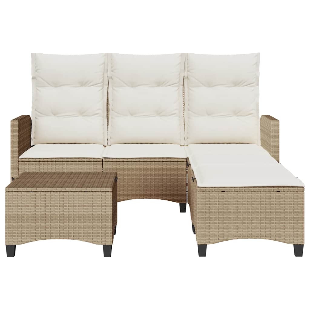 3-tlg. Garten-Sofagarnitur mit Kissen L-Form Beige Poly Rattan
